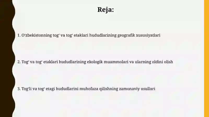 O'zbekistonning tog' va tog'oldi mintaqasi geografiyasi va uni muhofaza qilish 2
