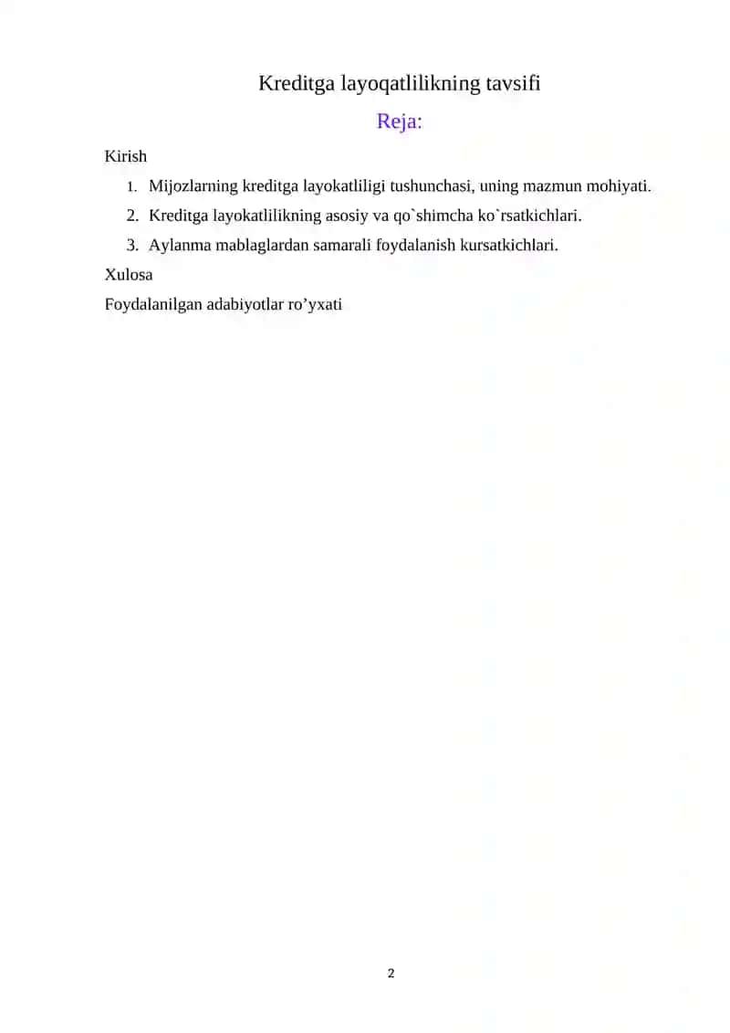 Kreditga layoqatlilikning tavsifi 2