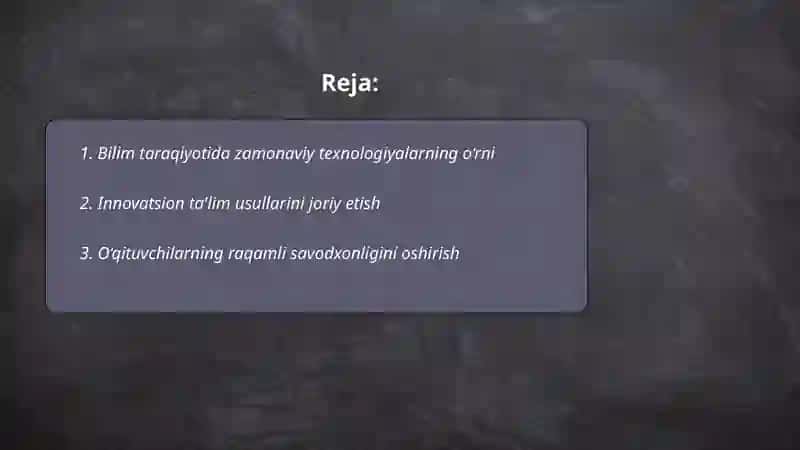 Bilim taraqitotga oʻtish borasida kompintentsiyalarni shakilantirish 2