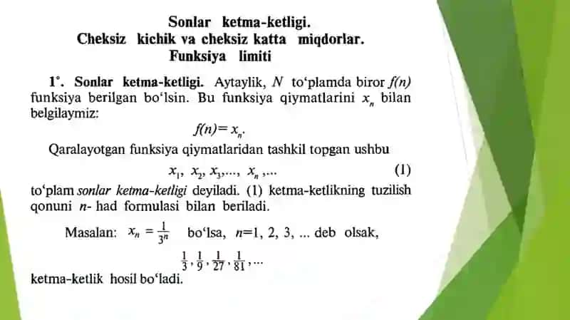 Sonlar ketma-ketligi va uning limiti 2