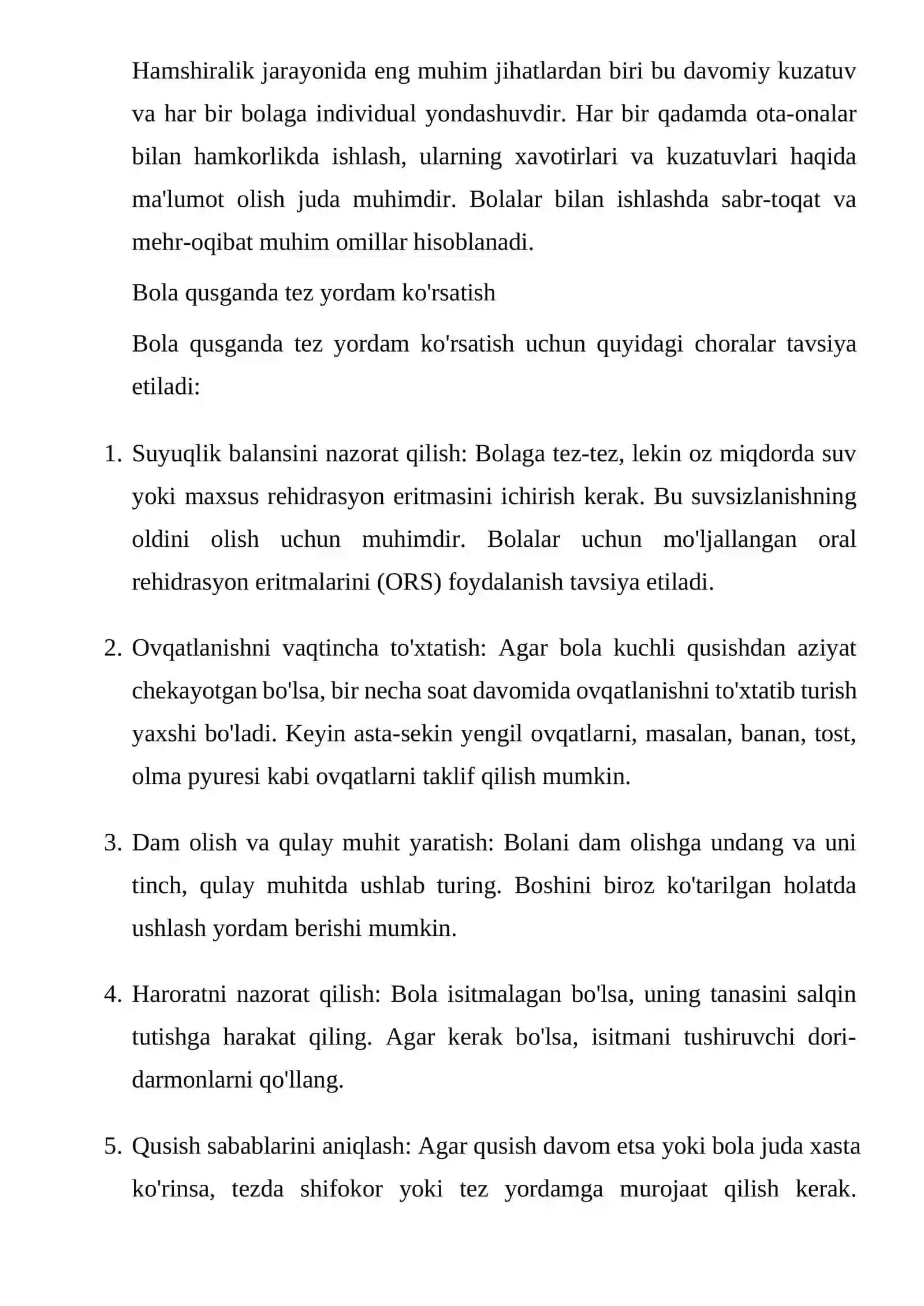 Qusayotgan bolaga hamshiralik jarayonini tuzushni o`rganish 2