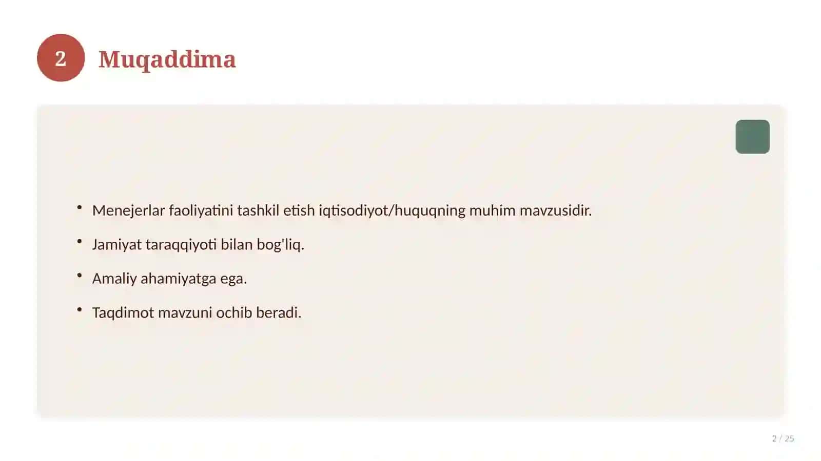 Menejerlar faoliyatini tashkil etish 2