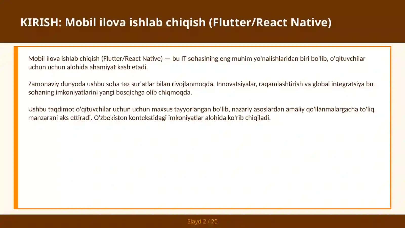 MOBIL ILOVA ISHLAB CHIQISH (FLUTTER/REACT NATIVE) 2