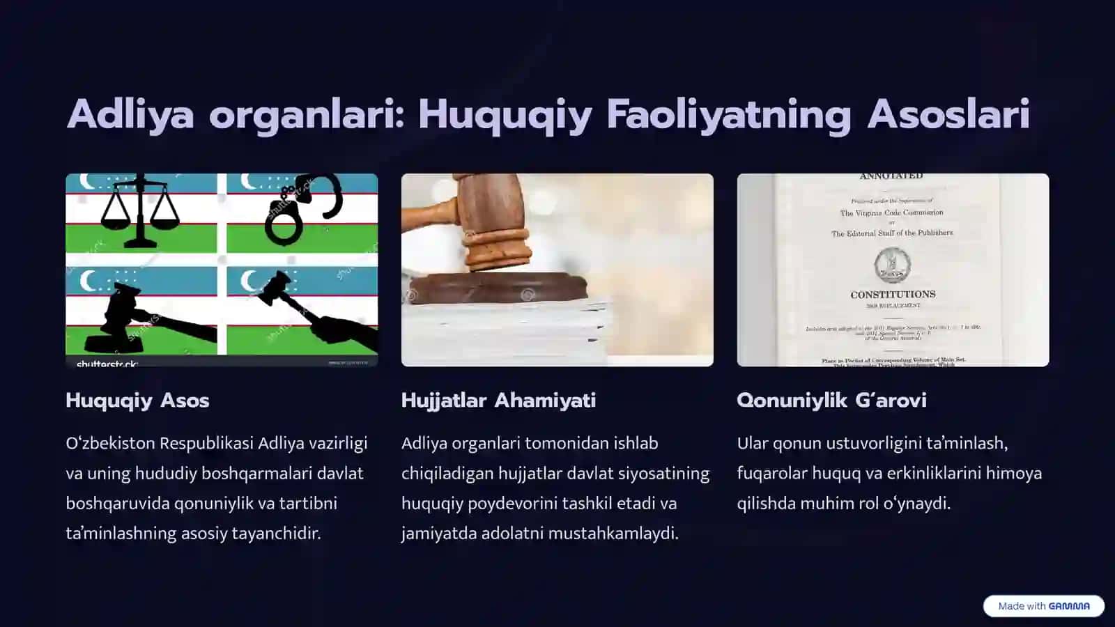 Adliya organlarining hujjatlari va ularning ijro etilishi: Huquq va Adolat Poydevori 2
