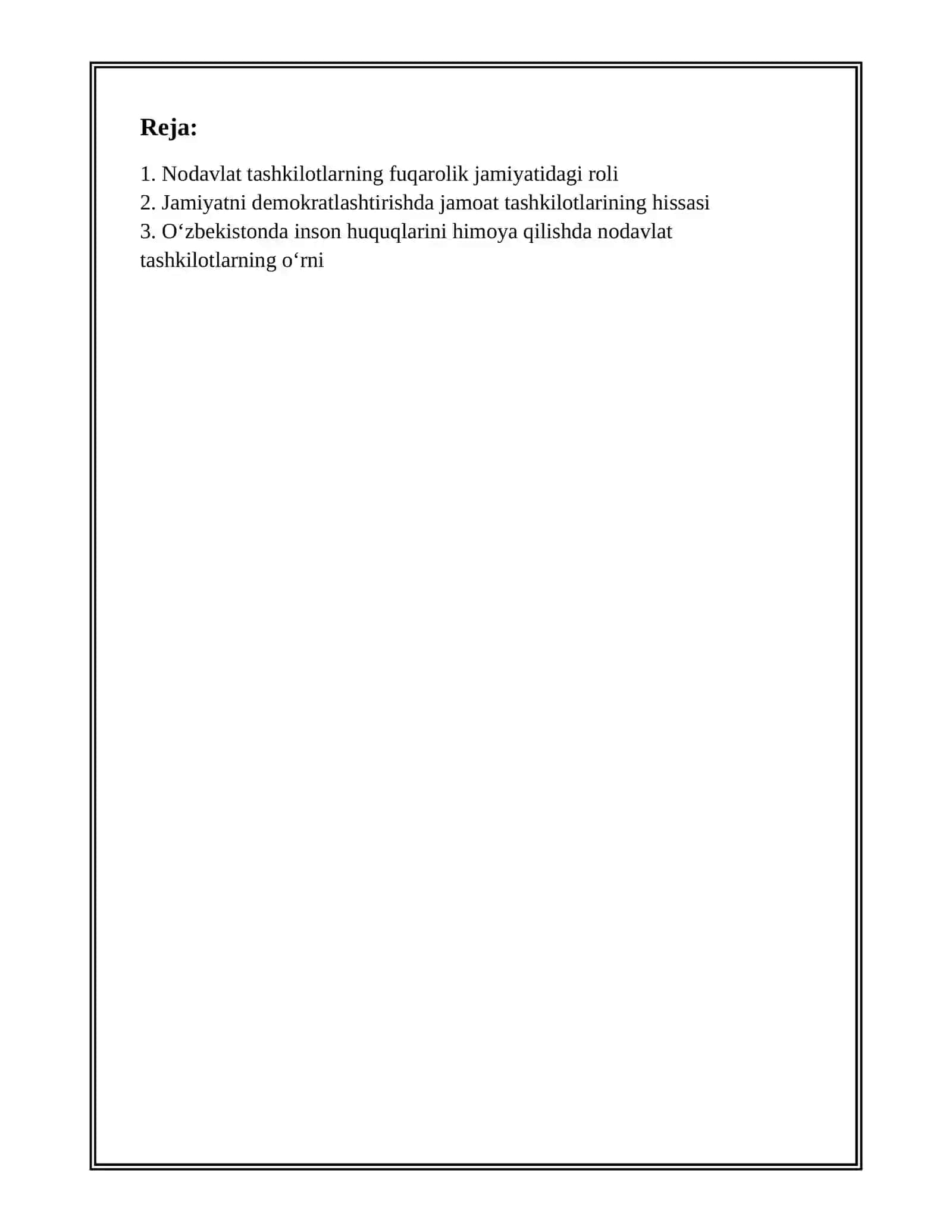 NODAVLAT VA JAMOAT TASHKILOTLARNING O'ZBEKISTONDA DEMOKRATIK JAMIYAT BARPO ETISHDAGI O'RNI VA AHAMIYATI 2