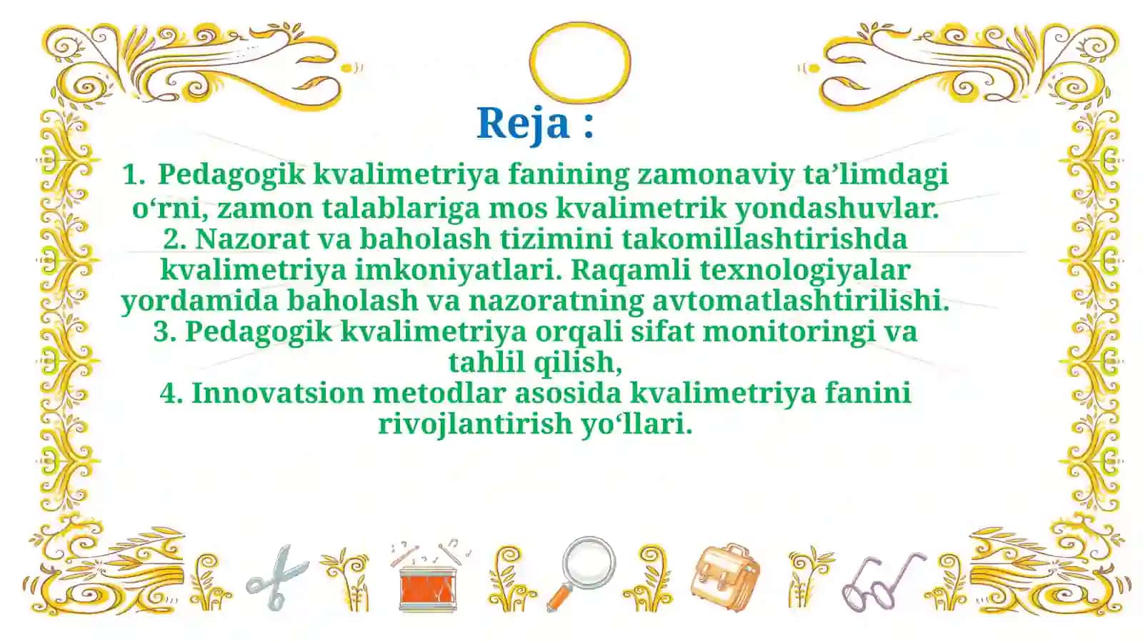 Pedagogikk valimetriyasi fanining zamon talablariga mos tashkil etilishini nazorat qilish imkoniyatlari 2