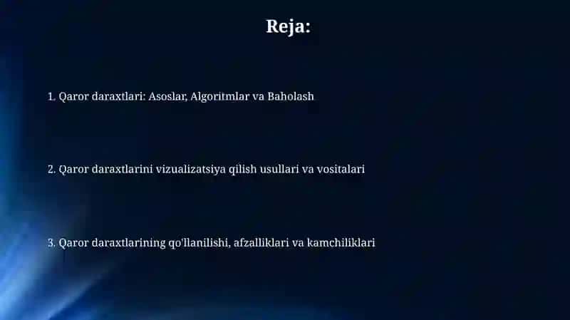 Qaror daraxtlari: Asoslar, Algoritmlar va Baholash 2