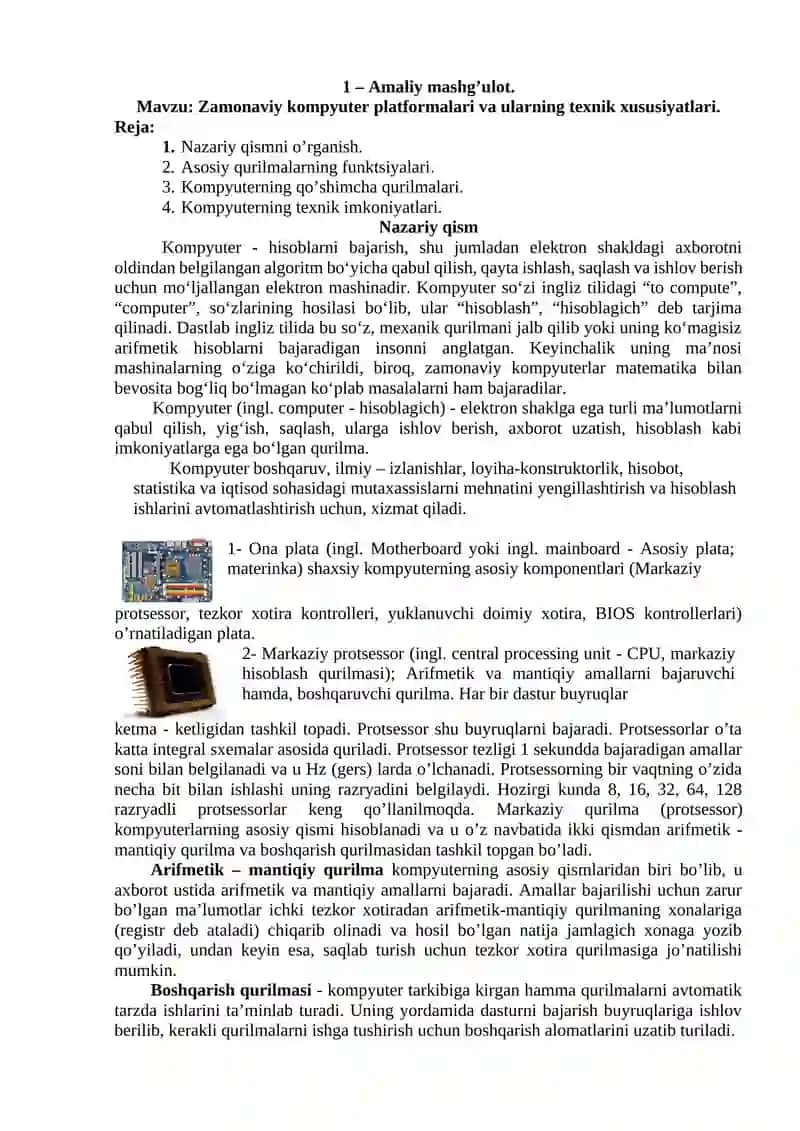 Zamonaviy kompyuter platformalari va ularning texnik xususiyatlari 2