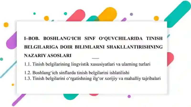 “ONA TILI VA O‘QISH SAVODXONLIGI DARSLARIDA TINISH BELGILARIGA DOIR BILIMLARNI SHAKILLANTIRISH” 2