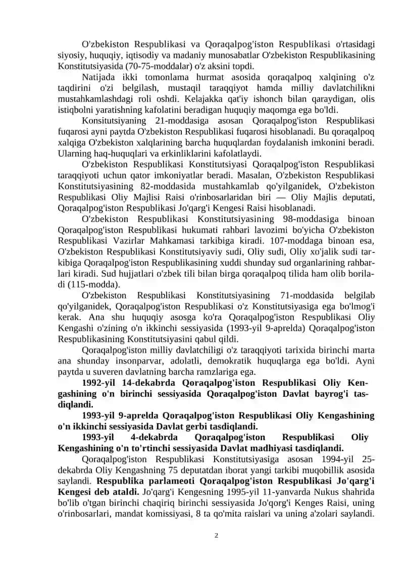 MUSTAQILLIK YILLARIDA QORAQALPOG‘ISTON RESPUBLIKASI 2