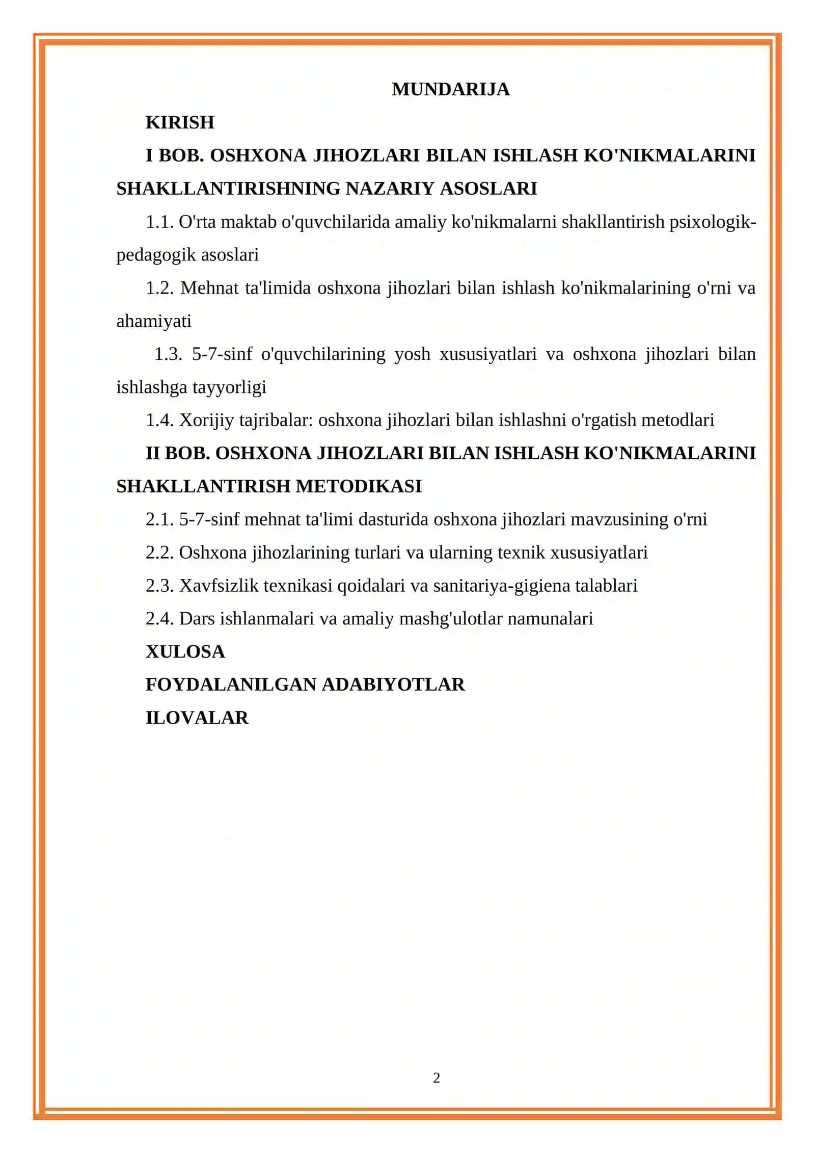 TEXNOLOGIYA TA'LIMINI TASHKIL ETISH METODIKASI 2