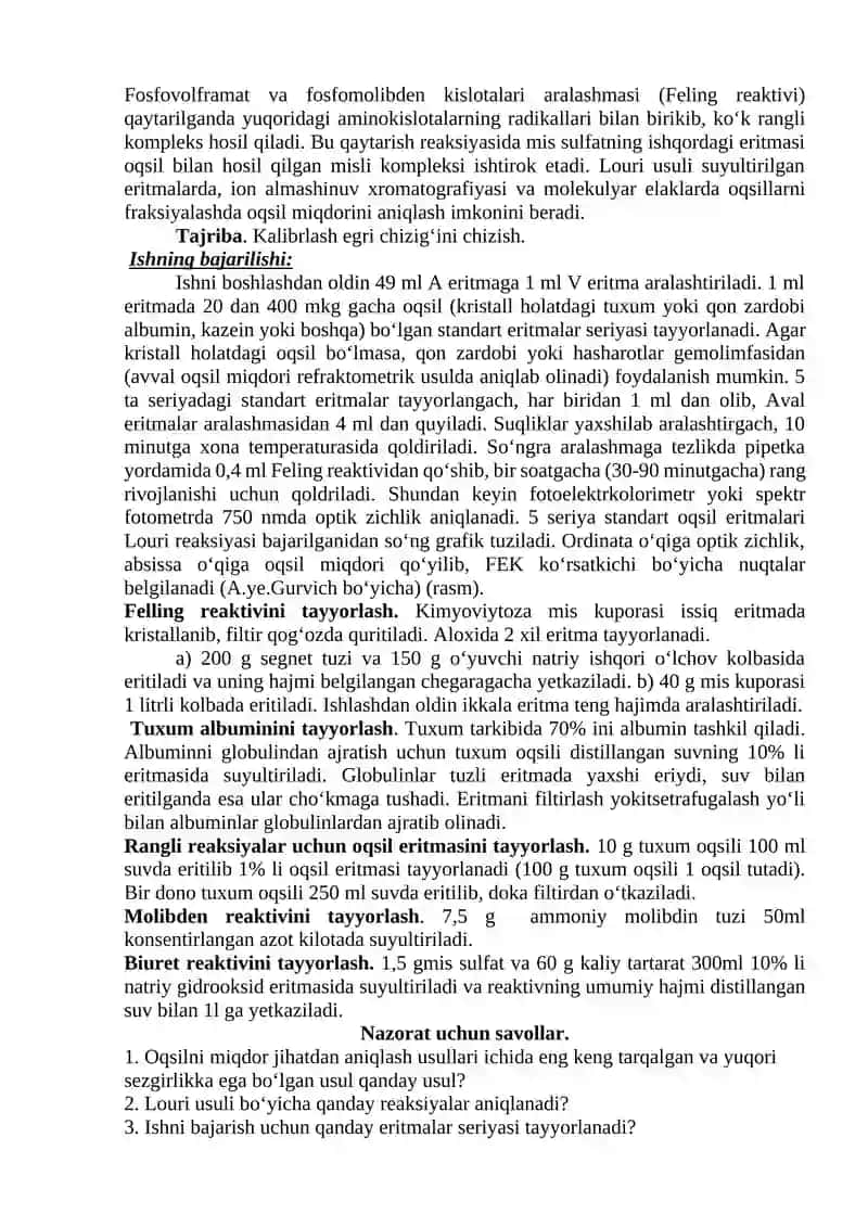Laboratoriya ishi: Oqsil miqdorini aniqlash usullari 2