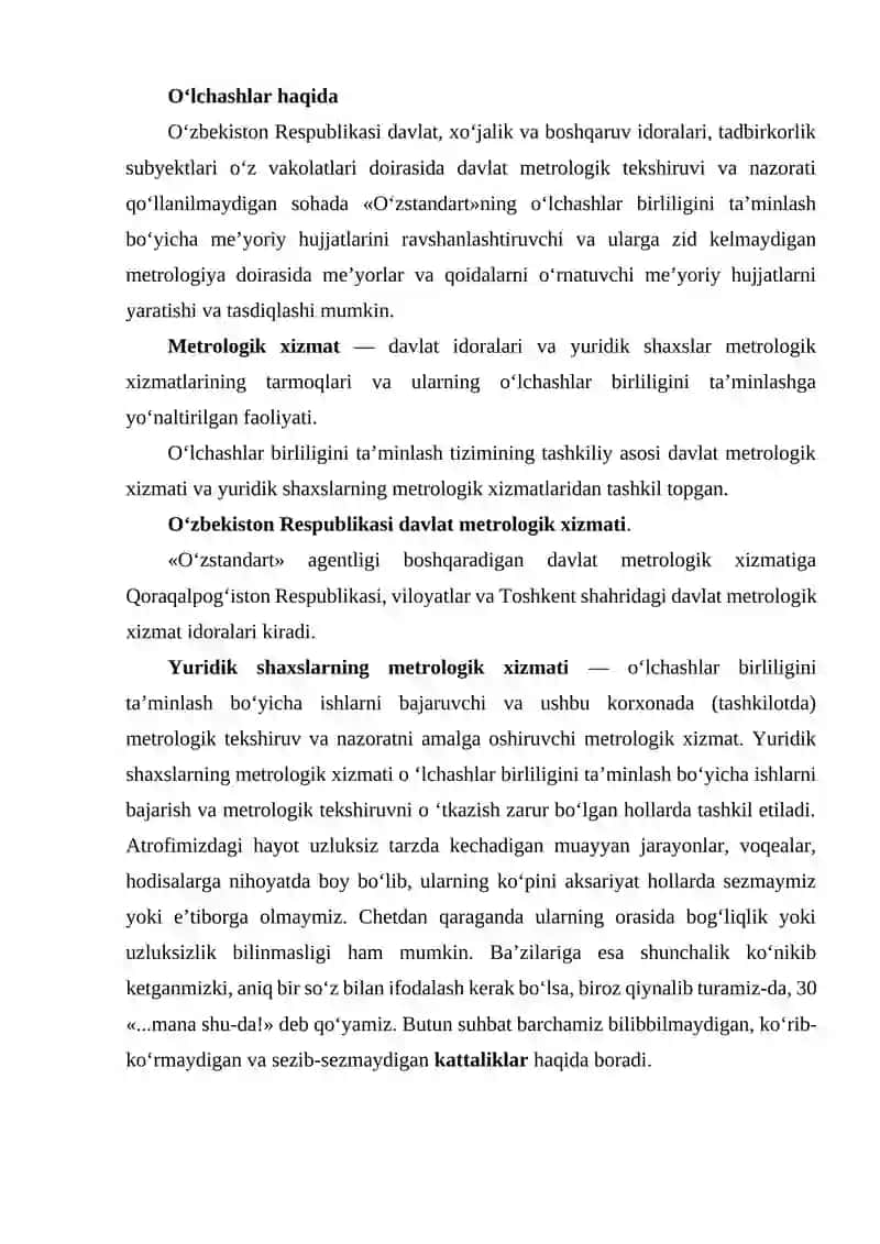 O’lchashlar birliligini taminlash boyicha davlat tizimi 2