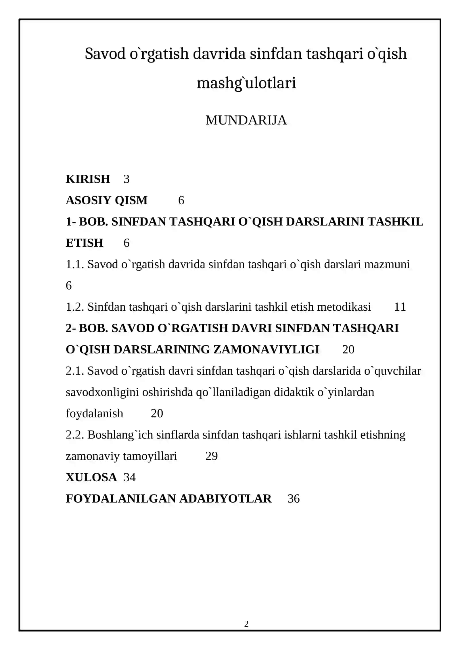 Savod o`rgatish davrida sinfdan tashqari o`qish mashg`ulotlari 2