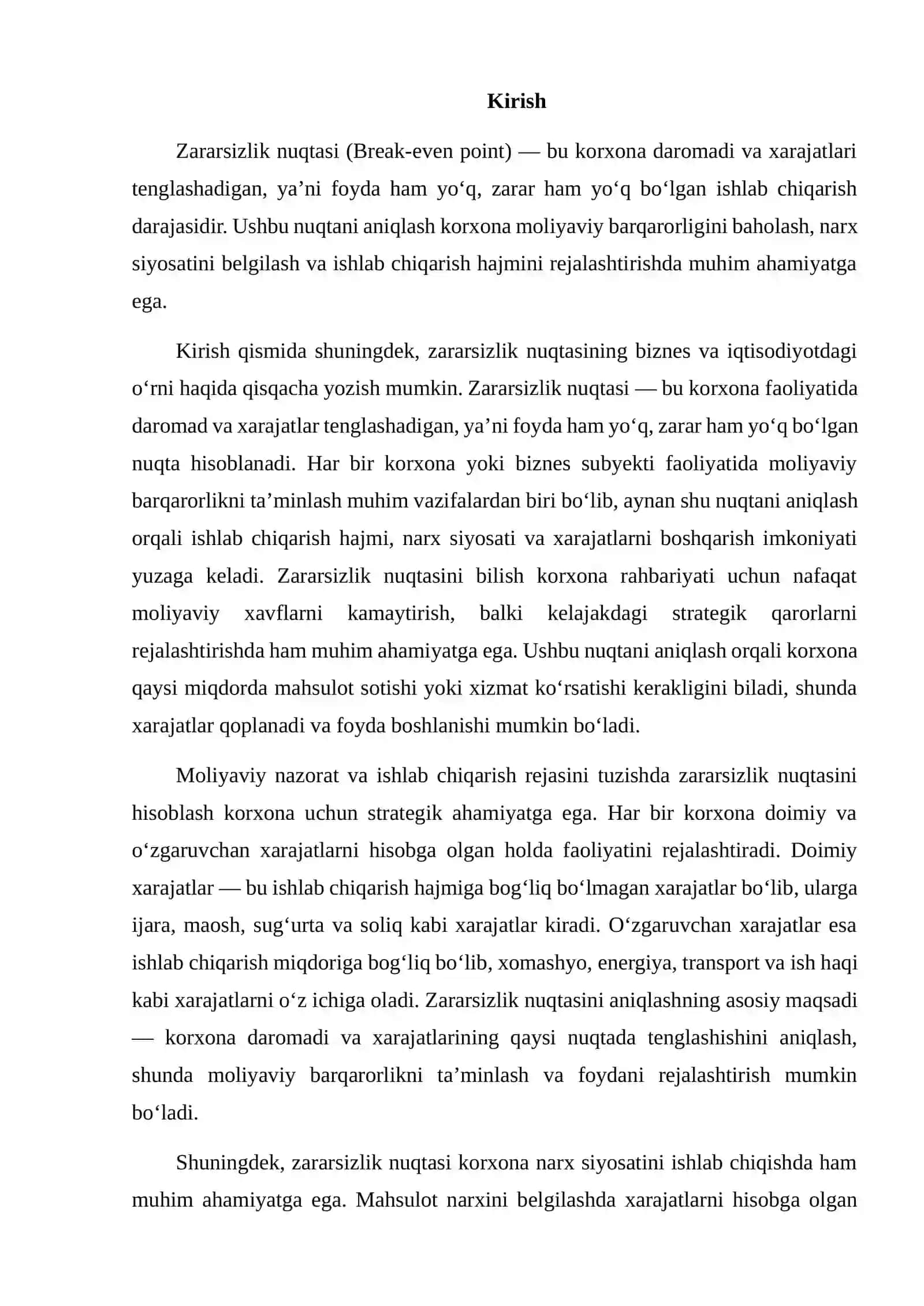 Zararsizlik nuqtasini aniqlash 2