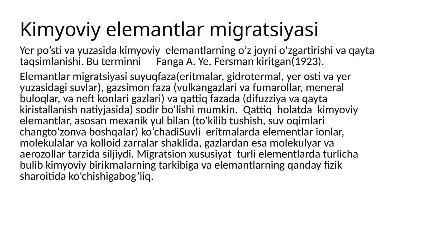 Geologik jarayonlarda kimyoviy elemantlar ko‘chishining asosiy omillari. 2