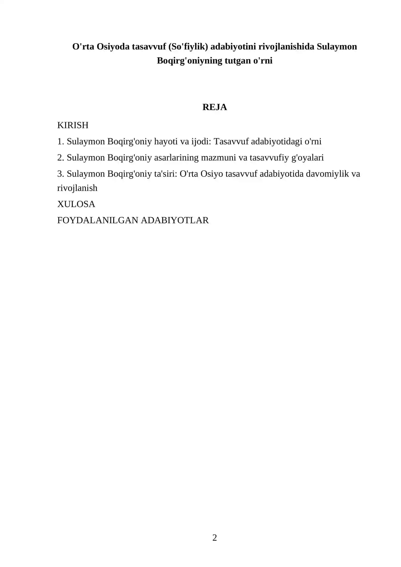 O'rta Osiyoda tasavvuf (So'fiylik) adabiyotini rivojlanishida Sulaymon Boqirg'oniyning tutgan o'rni 2