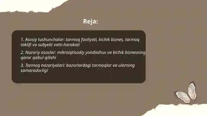 Tarmoq faoliyatida kichik biznes subyektlarining xatti-harakati va tarmoq taklifini aniqlashning nazariy-uslubiy asoslari 2