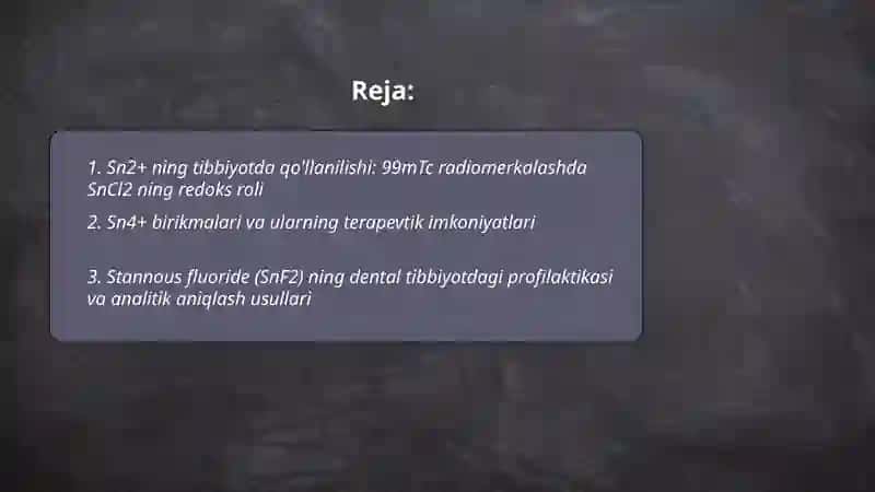 IV guruh Sn+2, Sn+4, As+3, As+5 kationlarini tibbiyotda qo'llanishi va analitik reaksiyalari 2