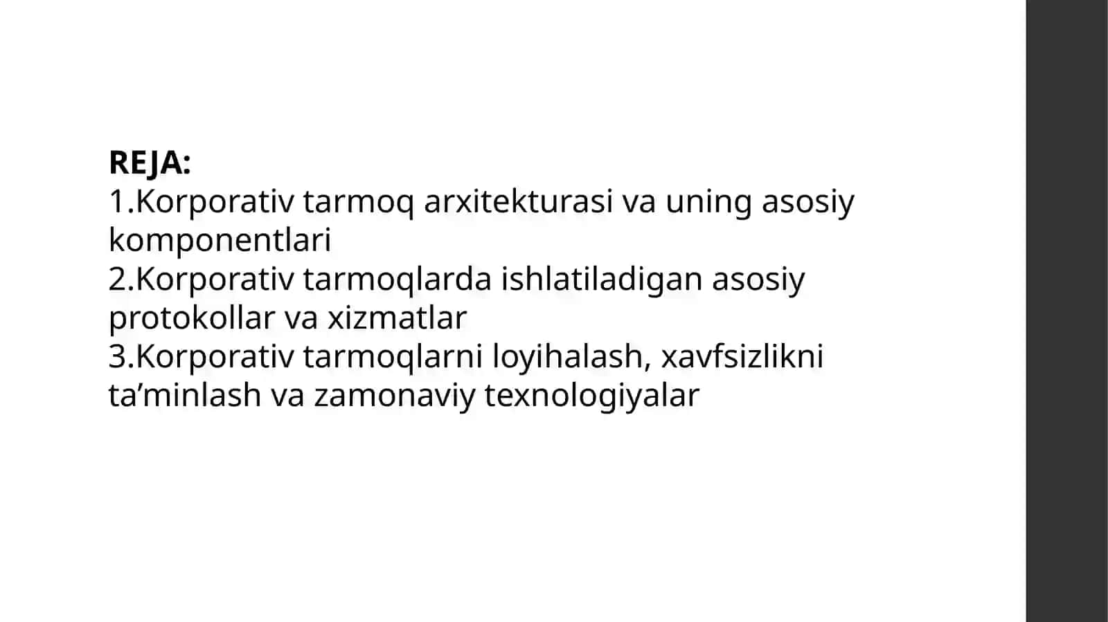 Namunaviy korporativ tarmoq uchun asosiy tarmoq protokollari va xizmatlari to‘plami 2