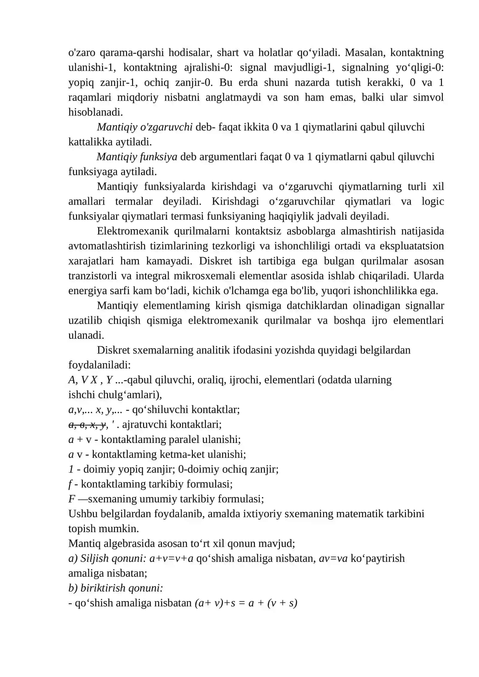 Raqamli elementlar haqida umumiy tushunchalar. Mantiqiy elementlar va ularning elektr analoglari (o‘xshashlari) 2