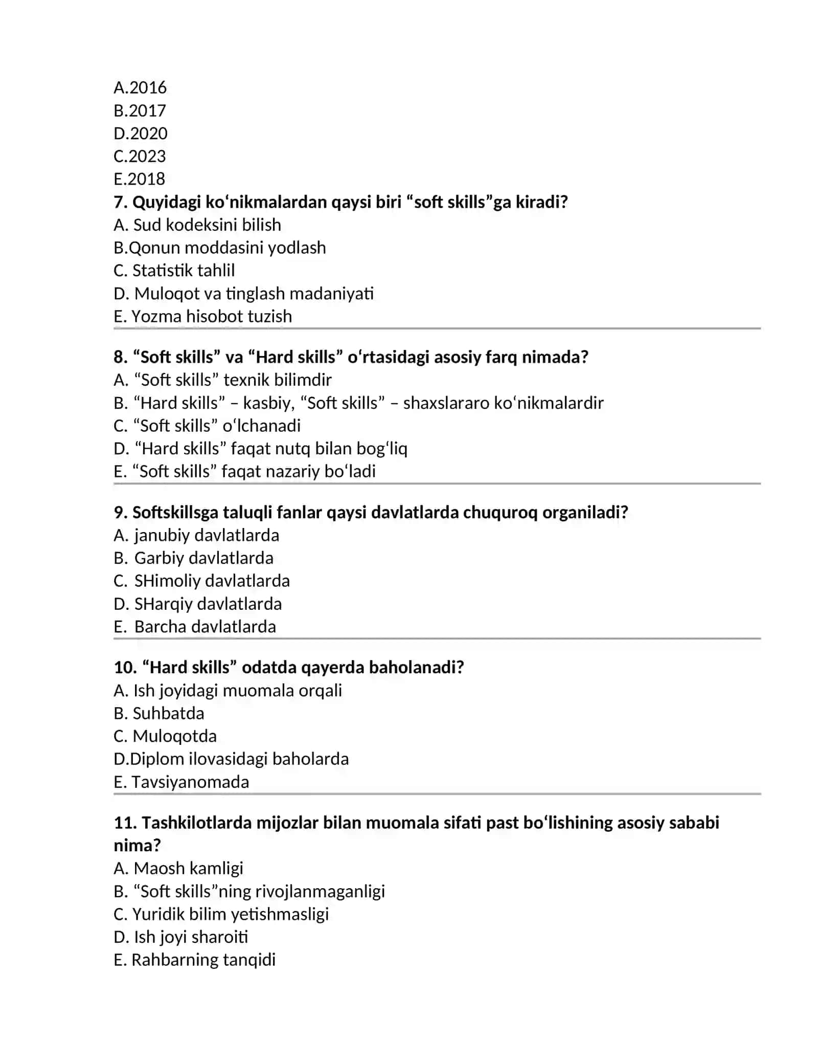 HUQUQQIY KO`NIKMALAR VA METADALOGIYA FANIDAN 1-5 MAVZULAR YUZASIDAN TEST SAVOLLARI 2