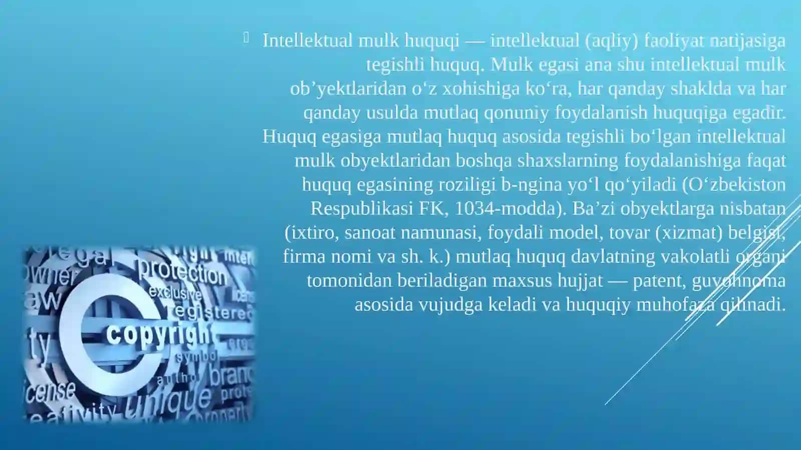 Intelektual mulk bilan bog’liq mamuriy javobgarlik va turlari ham data snifi 2