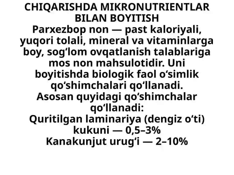 Parxezbop non ishlab chiqarish uchun mikronutrientlar bilan boyitish 2