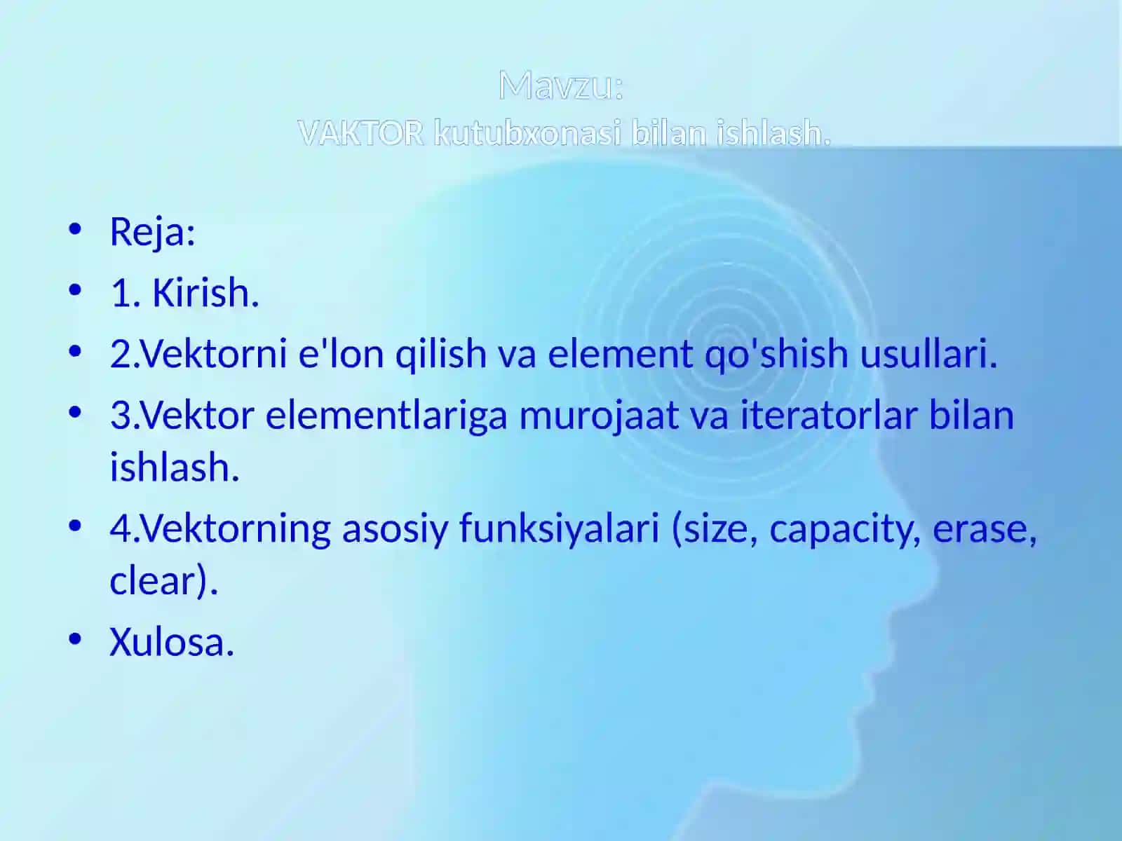 VAKTOR kutubxonasi bilan ishlash 2