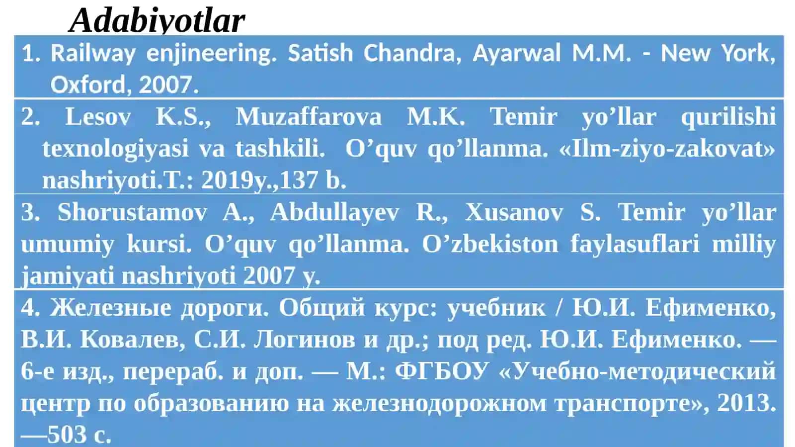 TEMIR YO‘L TRANSPORTI INFRATUZILMASINING INSHOAT VA QURILMALARI 2