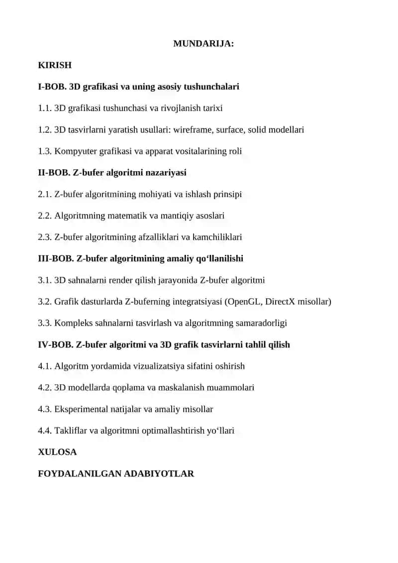 Z-bufer algoritmi va uning 3D grafik tasvirlarida qollanilishi 2