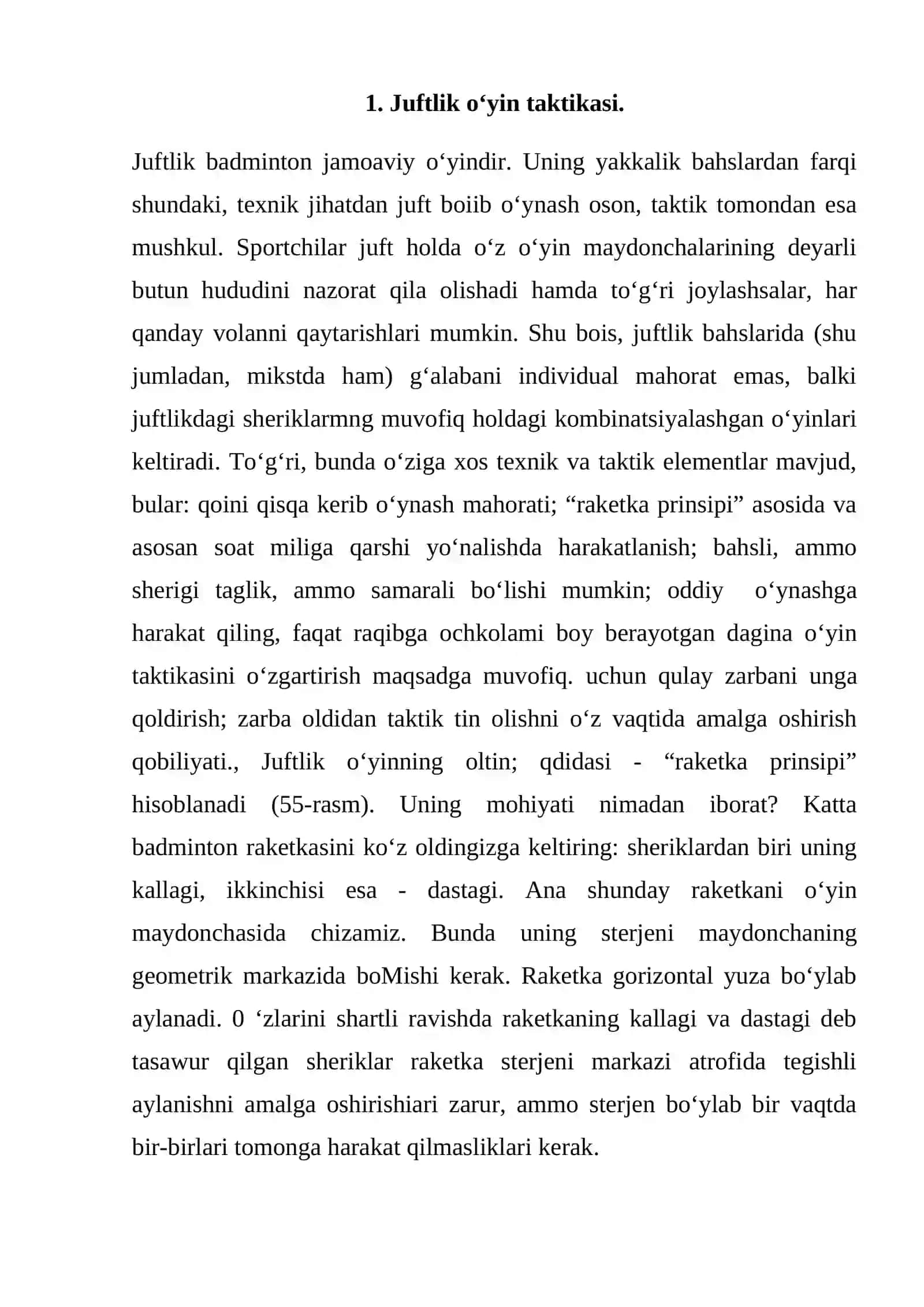 Badminton o’yinida ikki kishilik o’yini taktikasini o’rgatish 2
