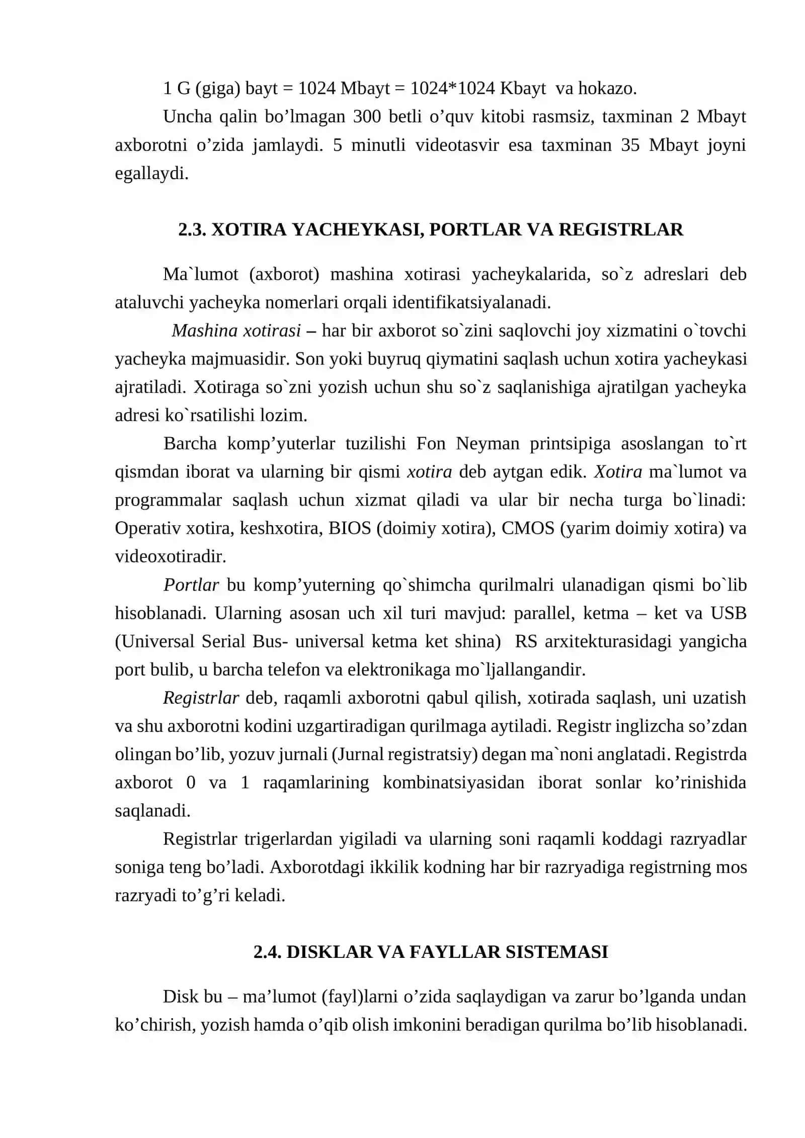 KOMP`YUTER TEXNIKASI ASOSLARI 2