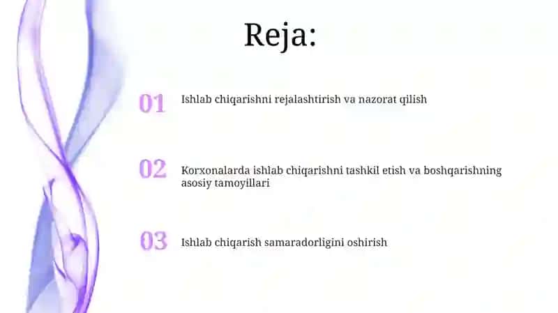 Ishlab chiqarishni tashkil etish va boshqarish 2