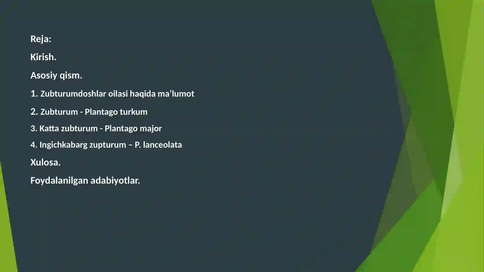BOTANIKA FANIDAN TAKSODIYADOSHLAR OILASI 2