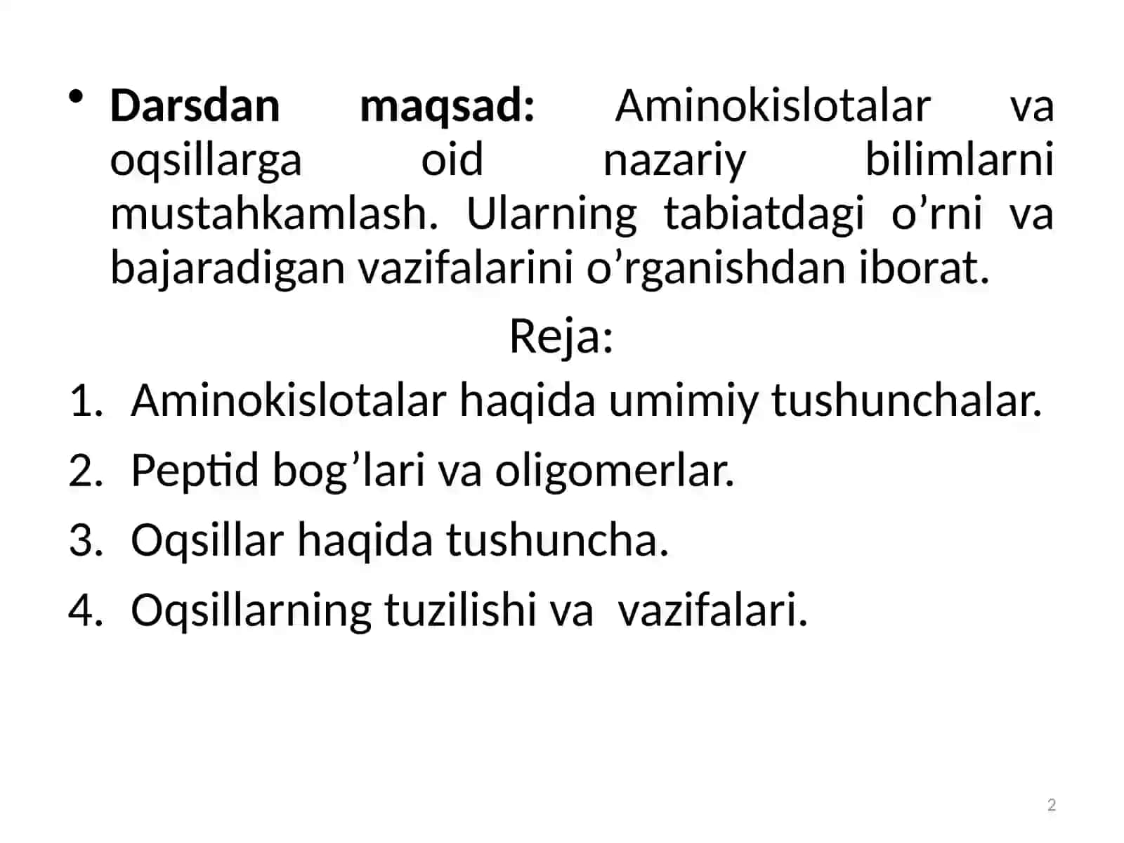 Aminokislotalar, oqsillar, peptidlar, nuklein kislotalar 2