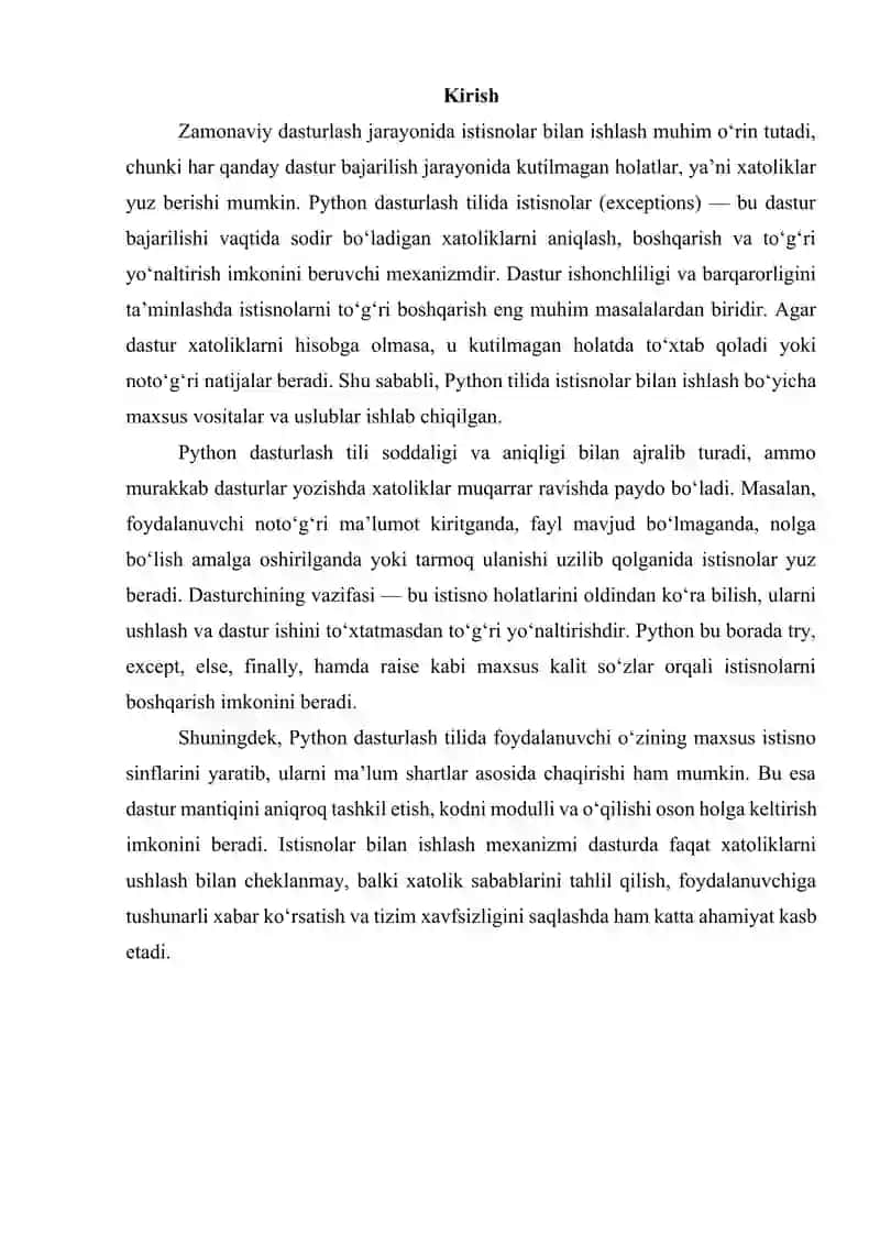Phytonda istisnolar bilan ishlash 2