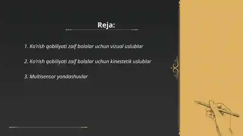 Ko'rish qobiliyati zaif bolalar bilan ishlashda vizual va kinestetik metodlar 2