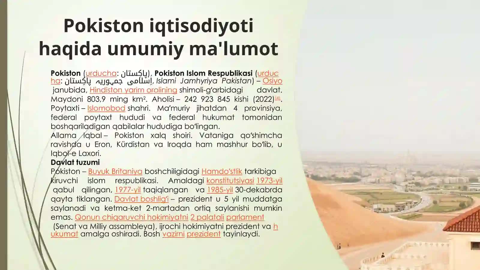 Pokiston iqtisodiyoti haqida umumiy ma'lumot 2