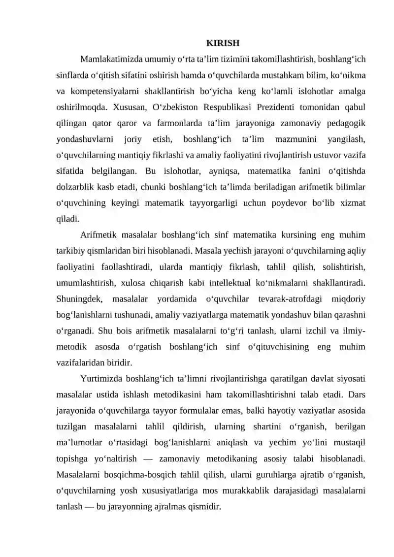 ARIFMETIK MASALALAR YECHISH. MASLALAR USTIDA ISHLASHDA METODIK USULLAR VA IZCHILLIK 2