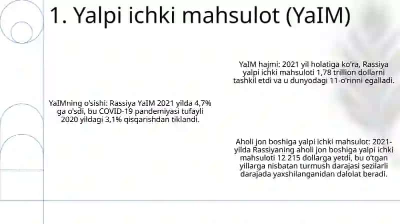 Rassiya Davlatining Iqtisodiy KoʻRsatkichlari 2
