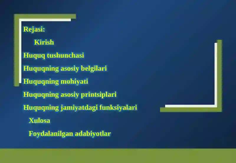 HUQUQ TUSHUNCHASI, BELGILARI, MOHIYATI VA PRINTSIPLARI 2