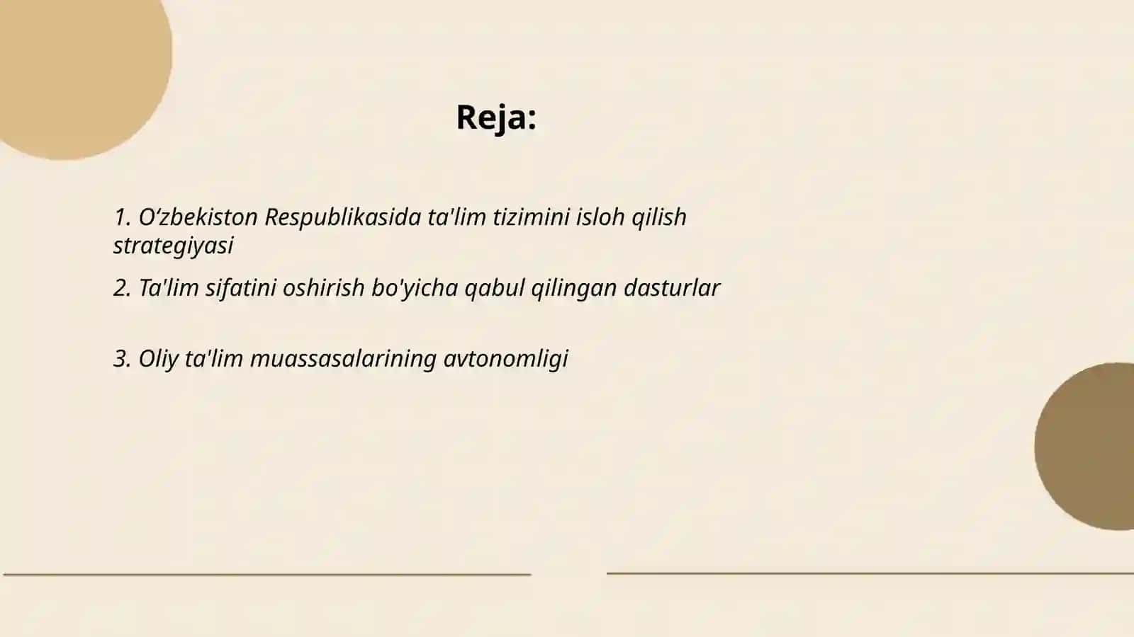 Oʻzbekiston respublikasida taʼlim sohasida amalga oshirilgan islohotlar 2