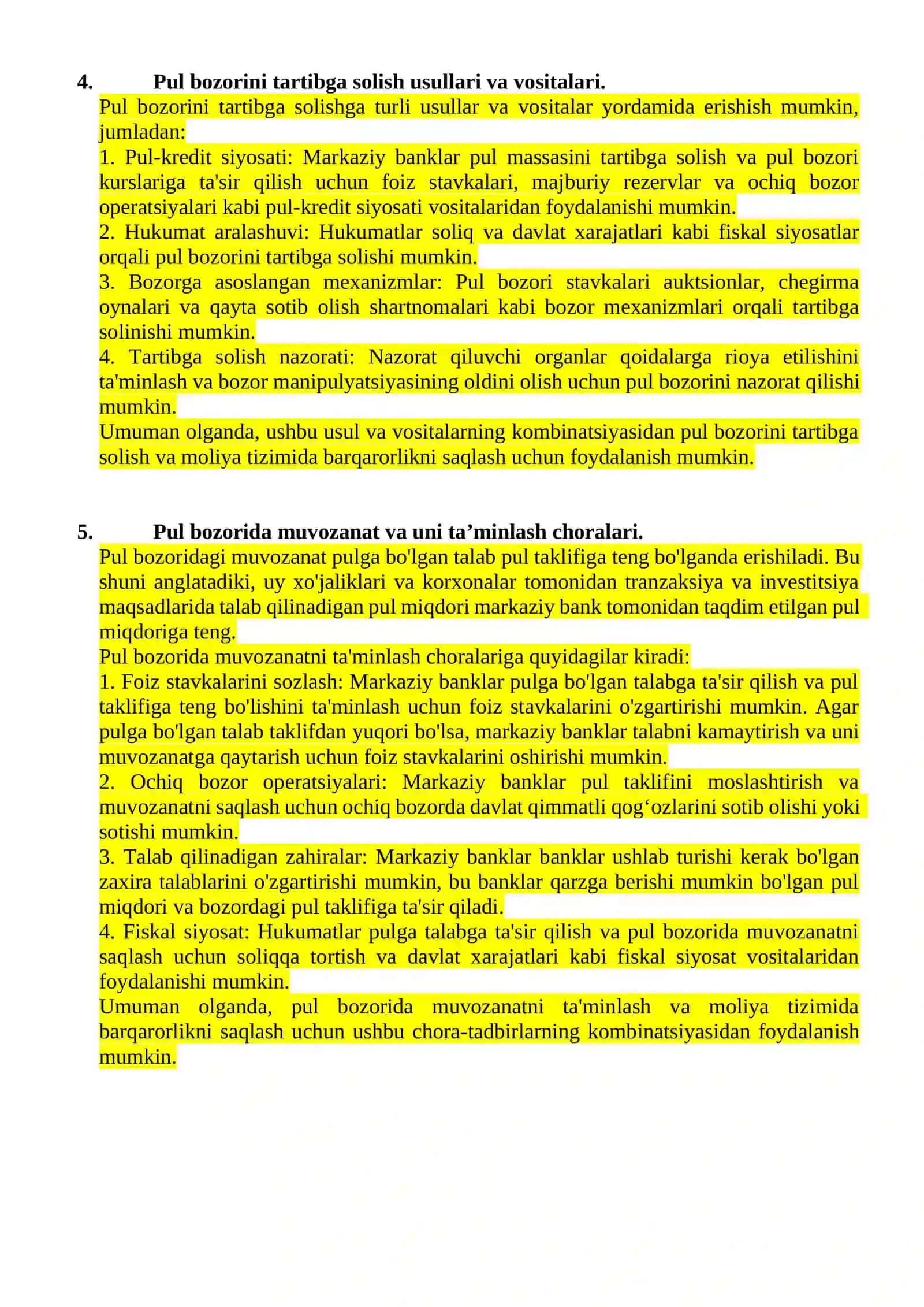 Pul tushunchasi mazmuni, vazifalari va xususiyatlari 2