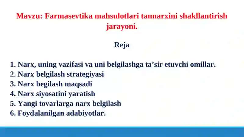 Farmasevtika mahsulotlari tannarxini shakllantirish jarayoni 2