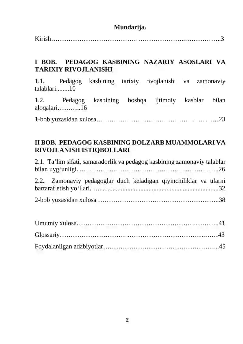 Pedagog kasbining jamiyatdagi oʻrni (KURS ISHI) 2