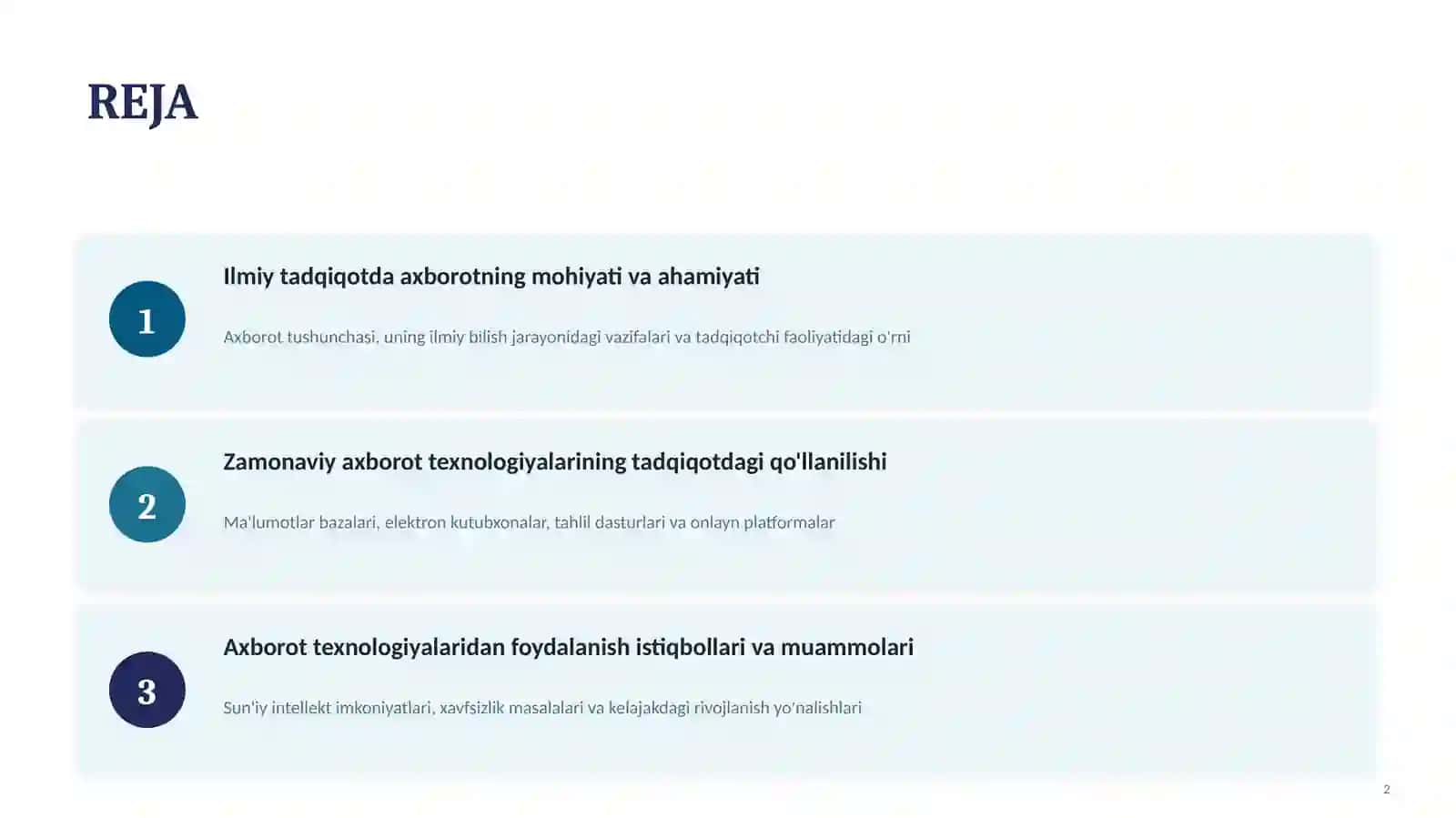 ILMIY TADQIQOTDA AXBOROT VA AXBOROT TEXNOLOGIYALARIDAN FAYDALANISH 2