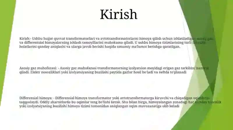 Kuch Transformatorlari Va Avtotaransformatorlarni Asosiy Gaz Va Differensial Ximoyasining Ishlash Prinsiplari 2