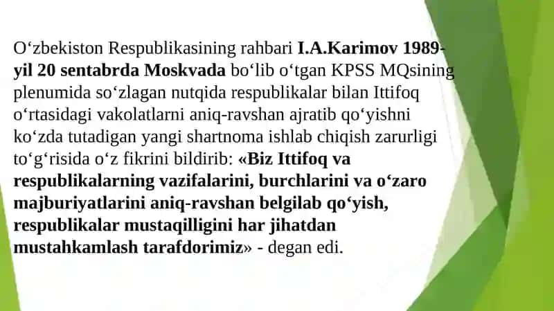 Mustaqil O‘zbеkiston Rеspublikasining tashkil topishi va uning tarixiy ahamiyati. O‘zbekistonning o‘ziga xos istiqlol va taraqqiyot yo‘li 2