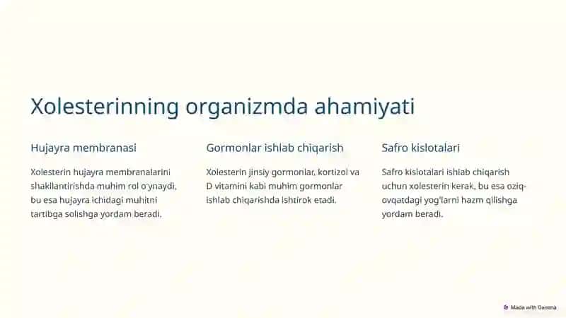 Xolesterin biosintezi: tushunish va boshqarish 2